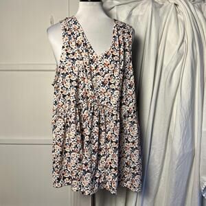 Lee Women's Plus Size 3X Floral Sleeveless Top V-Neck Peplum Waist Blouse